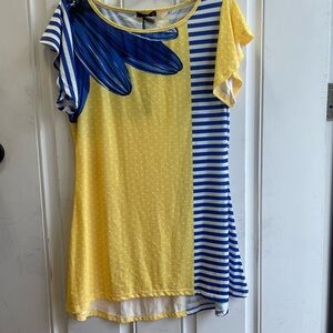 Lily by Firmiana Blue & Yellow Top/Mini Dress, NWT, Size Medium (May run small.)
